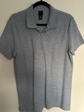H&M Light Grey Short-Sleeve Zip Polo